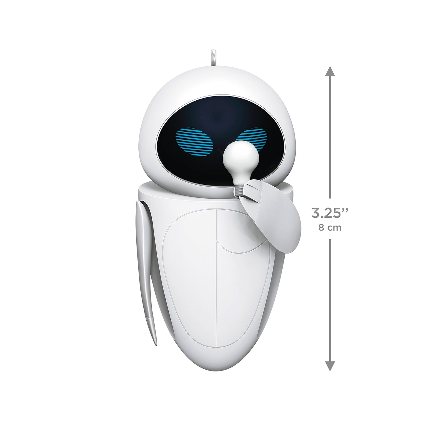 Disney/Pixar Wall-E Eve — 2026 Hallmark Keepsake Christmas Ornament, white droid holding a light bulb, measuring 3.25 inches.