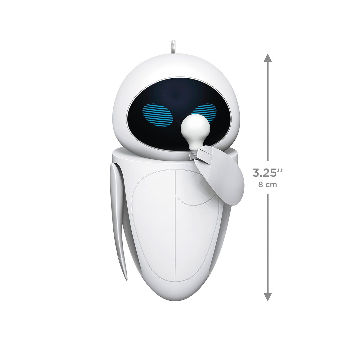Disney/Pixar Wall-E Eve — 2026 Hallmark Keepsake Christmas Ornament, white droid holding a light bulb, measuring 3.25 inches.