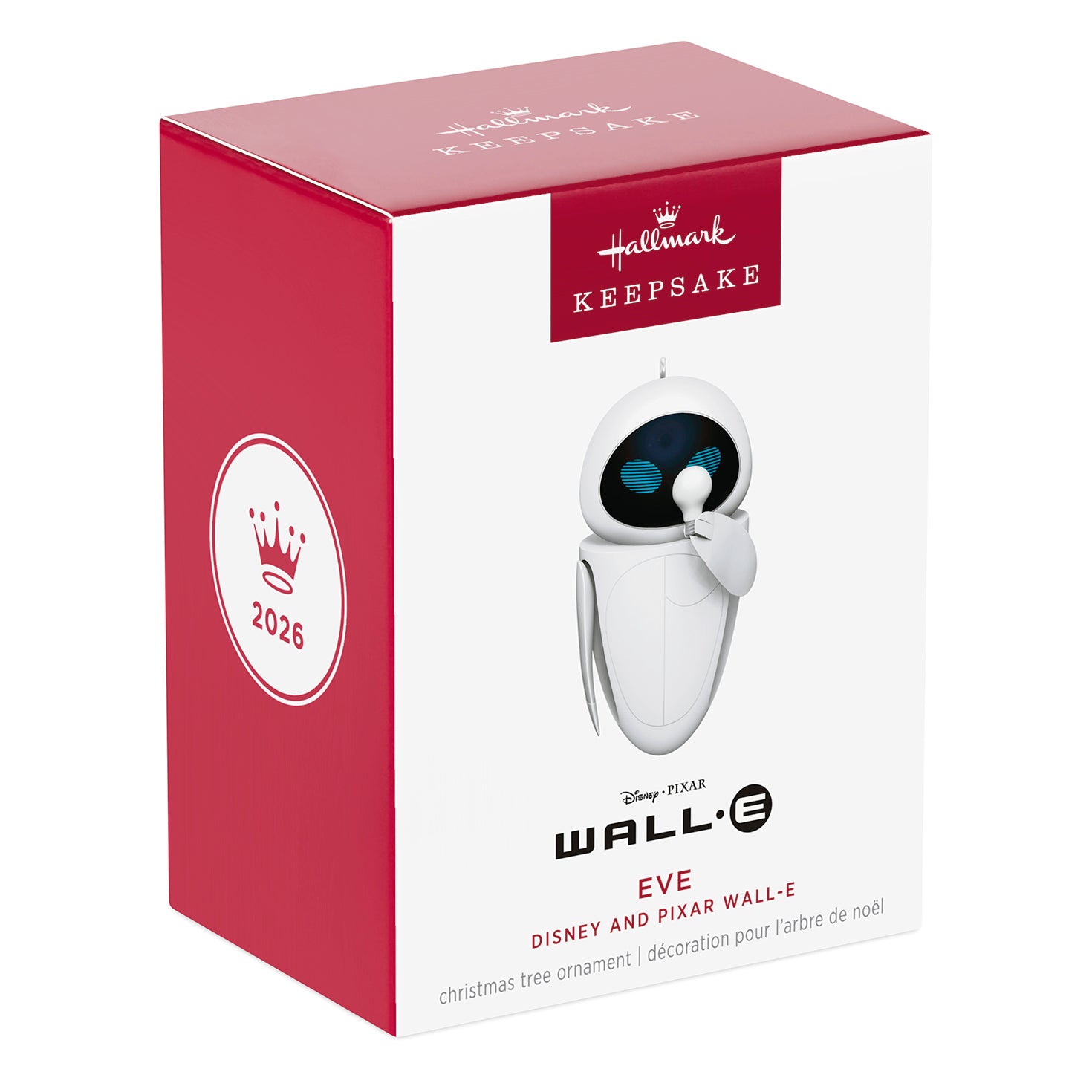 Disney/Pixar Wall-E Eve — 2026 Hallmark Keepsake Christmas Ornament, gift box with character artwork and 2026 detail.