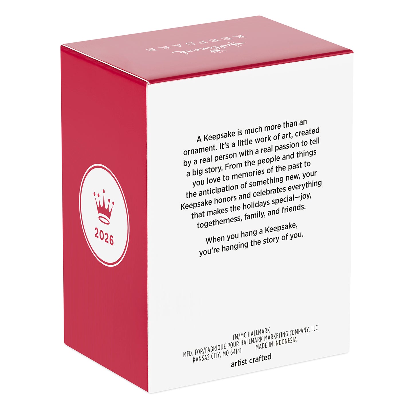 Disney/Pixar Wall-E Eve — 2026 Hallmark Keepsake Christmas Ornament box design featuring a red exterior and 2026 logo, angled view.