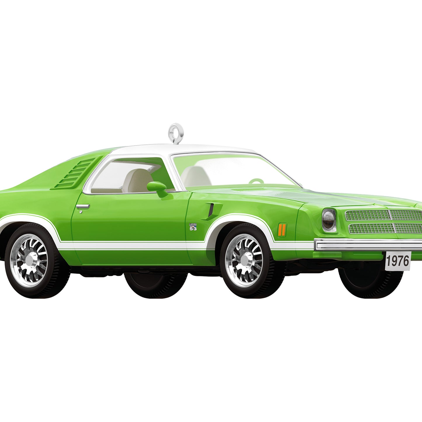 1976 Chevrolet Chevelle Laguna S-3 50th Anniversary 2026, metal ornament in neon green, angled view showcasing design details.
