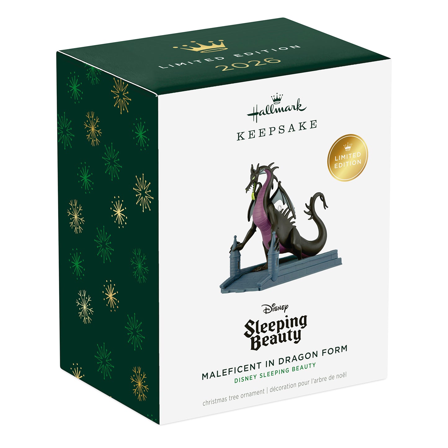 Disney Sleeping Beauty Maleficent in Dragon Form — 2026 Hallmark Keepsake Christmas Ornament box, limited edition packaging with intricate design.
