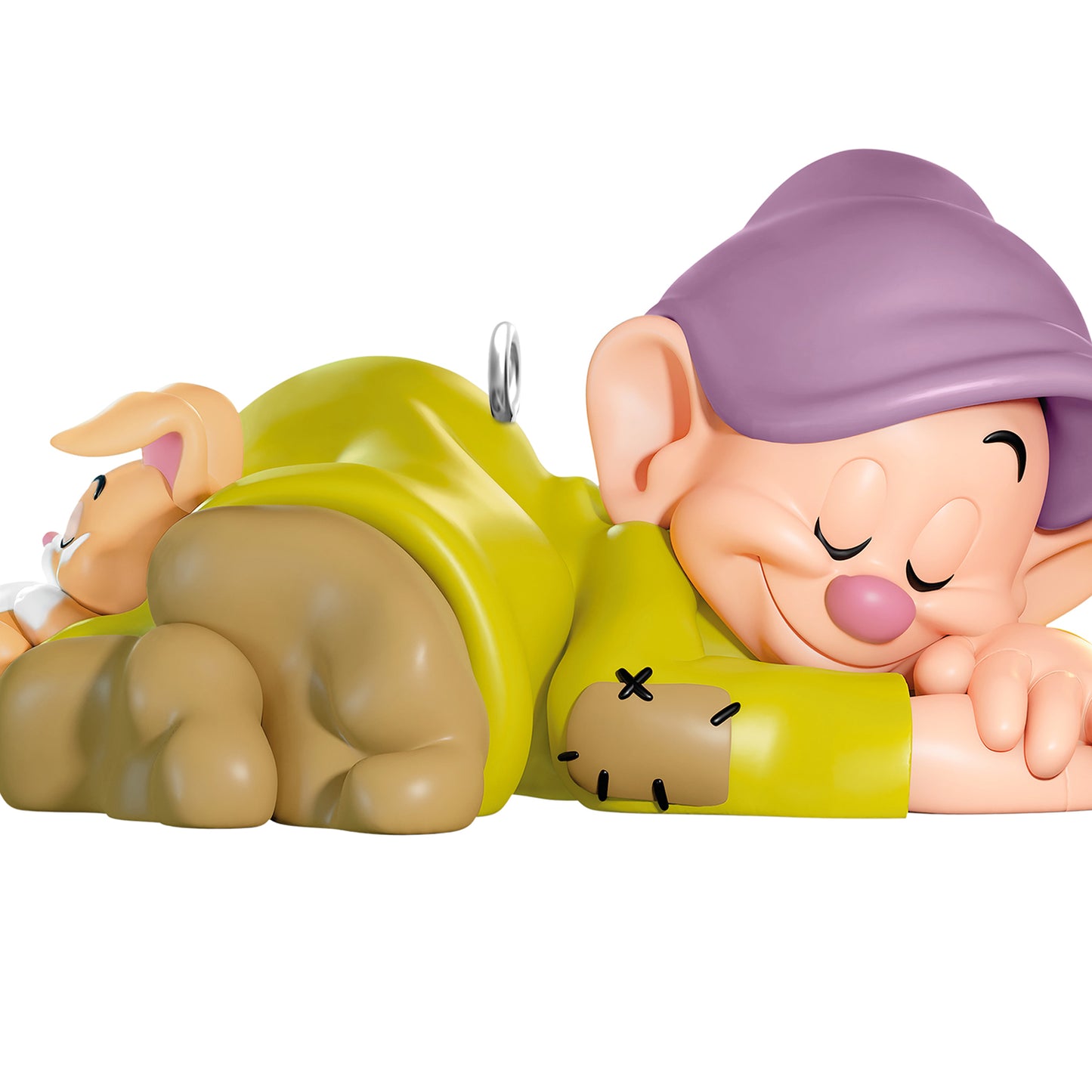 Disney Snow White and the Seven Dwarfs Dozing Dopey — 2026 Hallmark Keepsake Christmas Ornament, side view highlighting Dopey and a bunny.