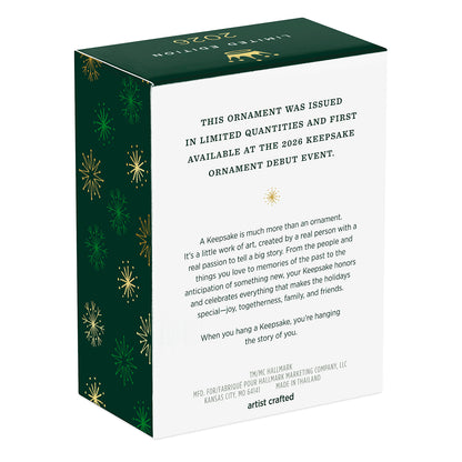 Disney Snow White and the Seven Dwarfs Dozing Dopey — 2026 Hallmark Keepsake Christmas Ornament packaging with illustrated design and text.