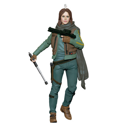 Rogue One: A Star Wars Story 10th Anniversary Jyn Erso — 2026 Hallmark Keepsake Christmas Ornament, detailed figure in action pose with blaster and staff.