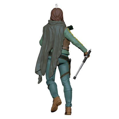 Rogue One: A Star Wars Story 10th Anniversary Jyn Erso — 2026 Hallmark Keepsake Christmas Ornament, rear view with cape detail and blaster.
