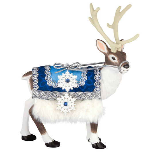 Father Christmas's Reindeer — 2026 Hallmark Keepsake Christmas Ornament features a reindeer with a blue saddle blanket and faux fur trim, angled view.