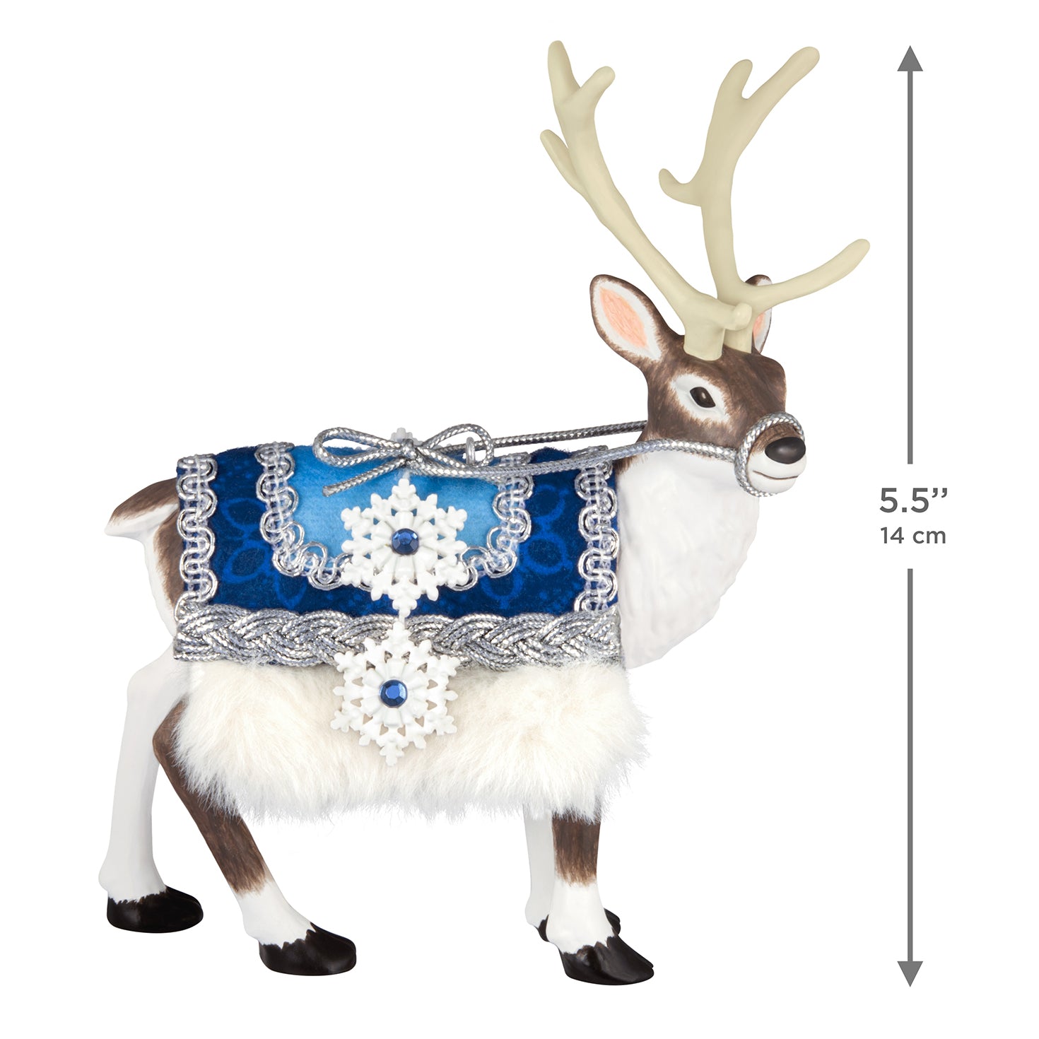 Father Christmas's Reindeer — 2026 Hallmark Keepsake Christmas Ornament, detailed design, blue saddle blanket with faux fur, side view