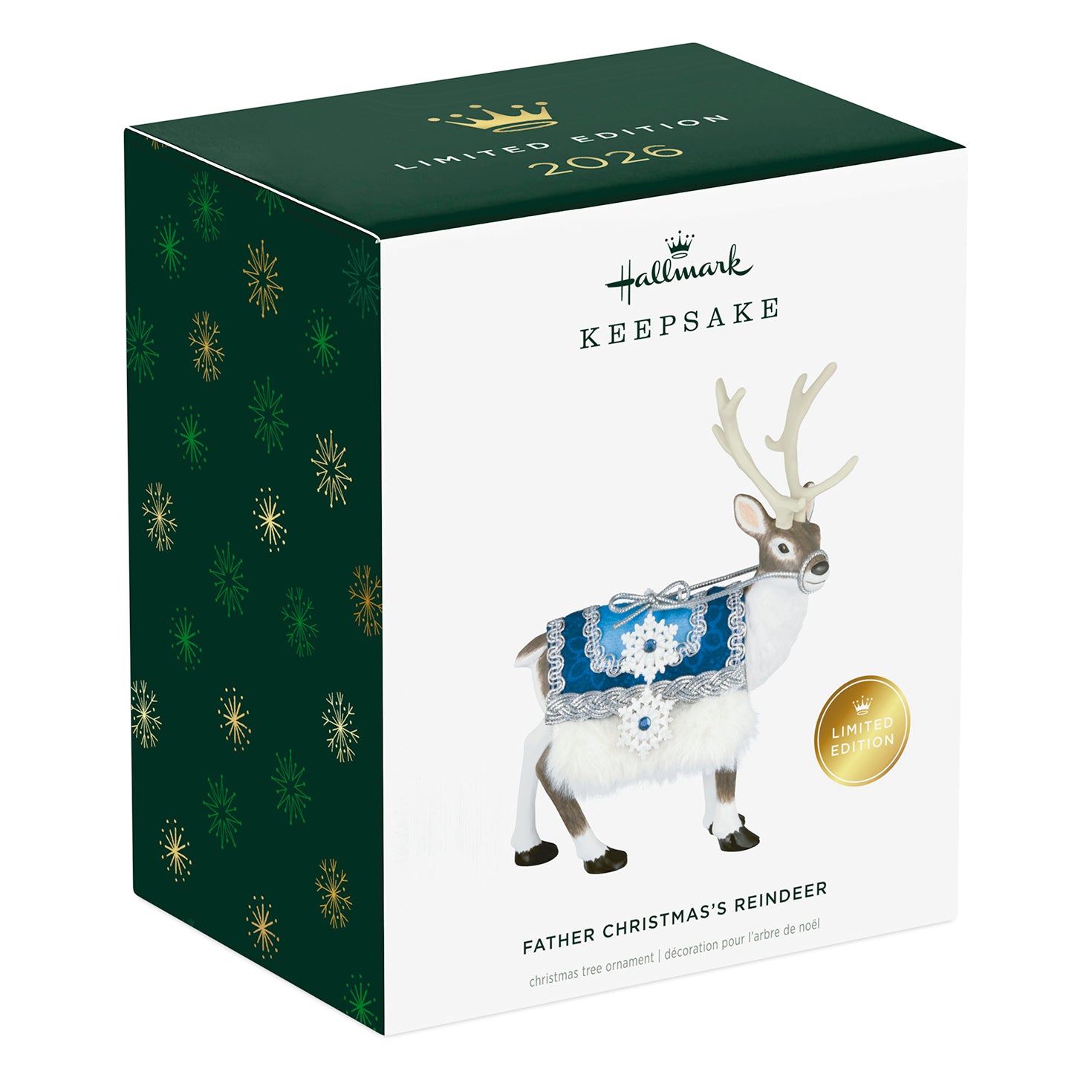 Father Christmas's Reindeer — 2026 Hallmark Keepsake Christmas Ornament in festive packaging with blue and white design details.