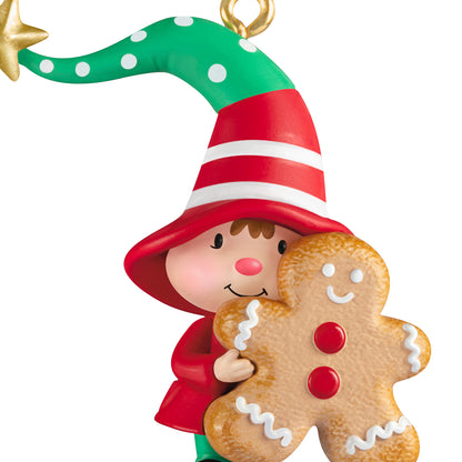 Gnome for Christmas Clove's Favorite Cookie — 2026 Hallmark Keepsake Christmas Ornament featuring a girl gnome with a gingerbread man cookie.