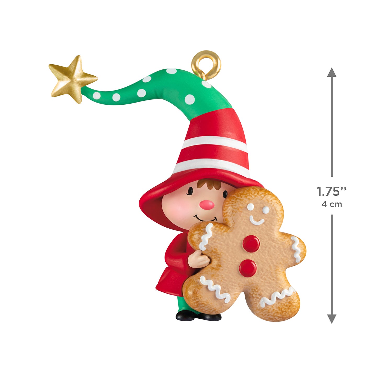 Gnome for Christmas Clove's Favorite Cookie — 2026 Hallmark Keepsake Christmas Ornament, colourful gnome holding gingerbread man, close up