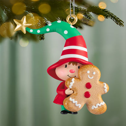 Gnome for Christmas Clove's Favorite Cookie — 2026 Hallmark Keepsake Christmas Ornament featuring a girl gnome in red and green with a gingerbread man cookie.