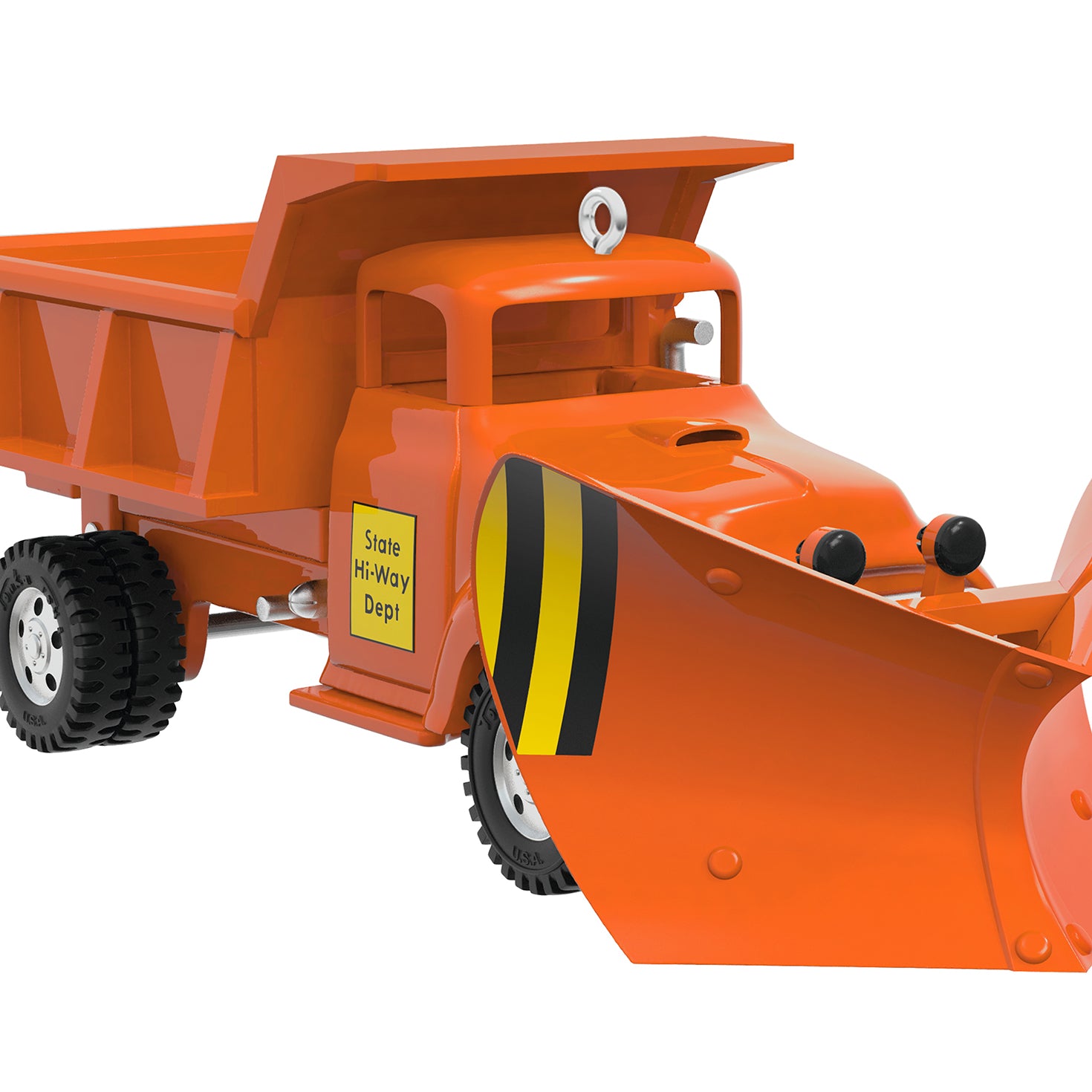 Hasbro Tonka State Hi-Way Dept Dump Truck, Metal — 2026 Hallmark Keepsake Christmas Ornament in bright orange with snow plough detail