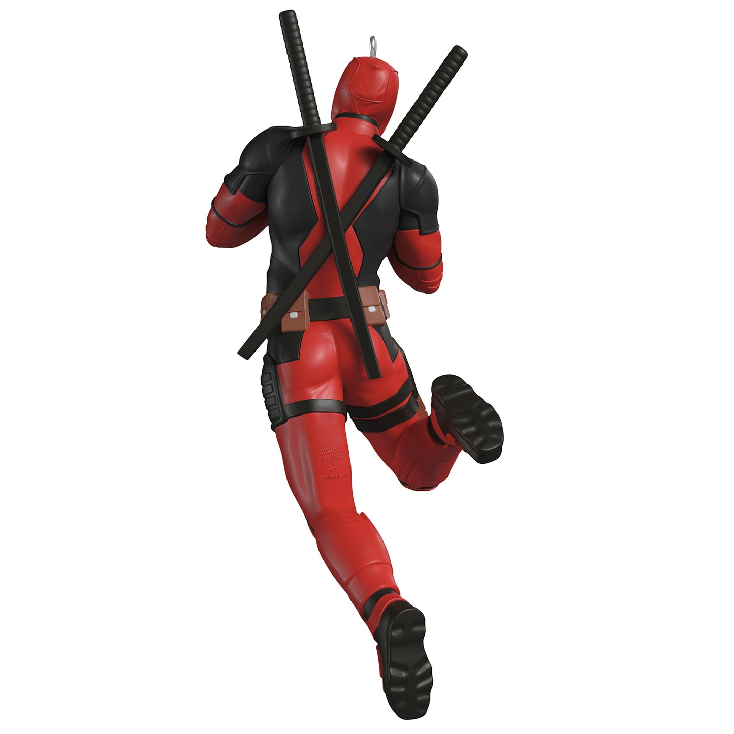 Marvel Deadpool The Merc With a Heart — 2026 Hallmark Keepsake Christmas Ornament, action pose, detailed with swords, back view