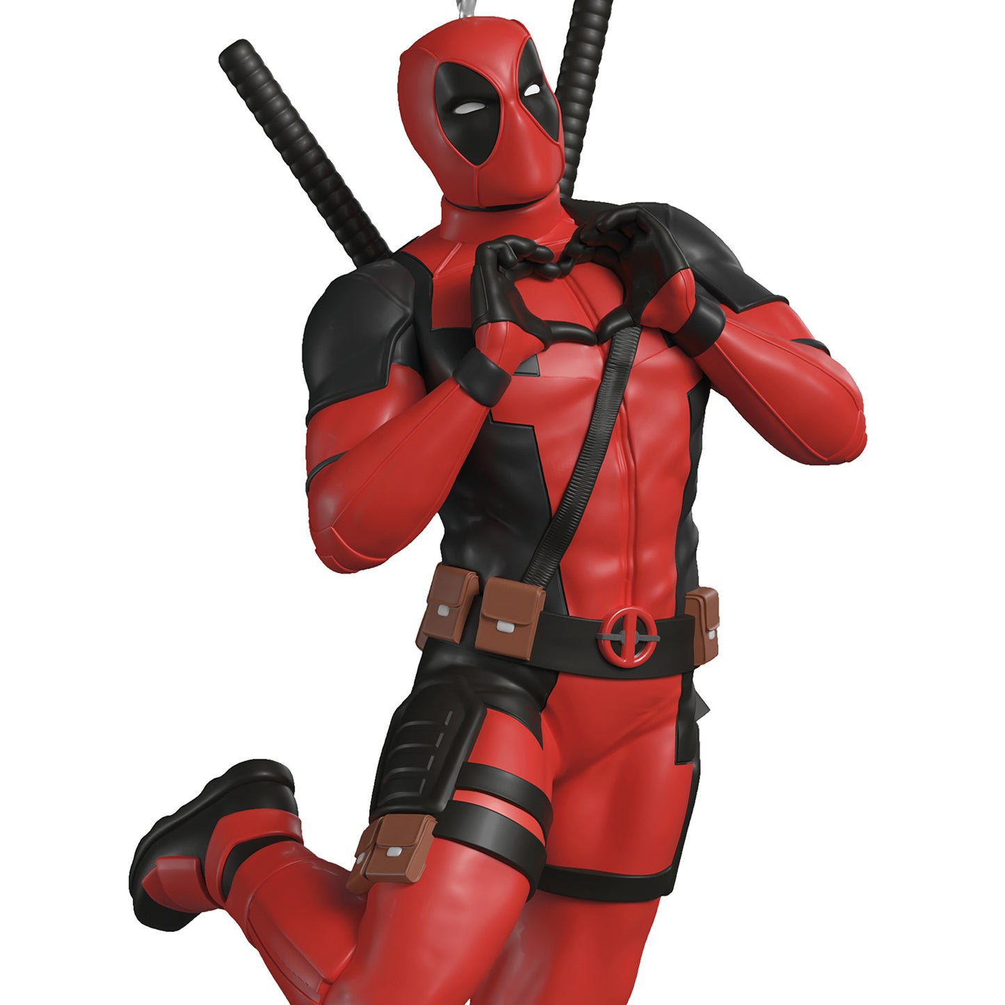 Marvel Deadpool The Merc With a Heart — 2026 Hallmark Keepsake Christmas Ornament, vibrant red and black figure making a heart gesture, 3D detail.