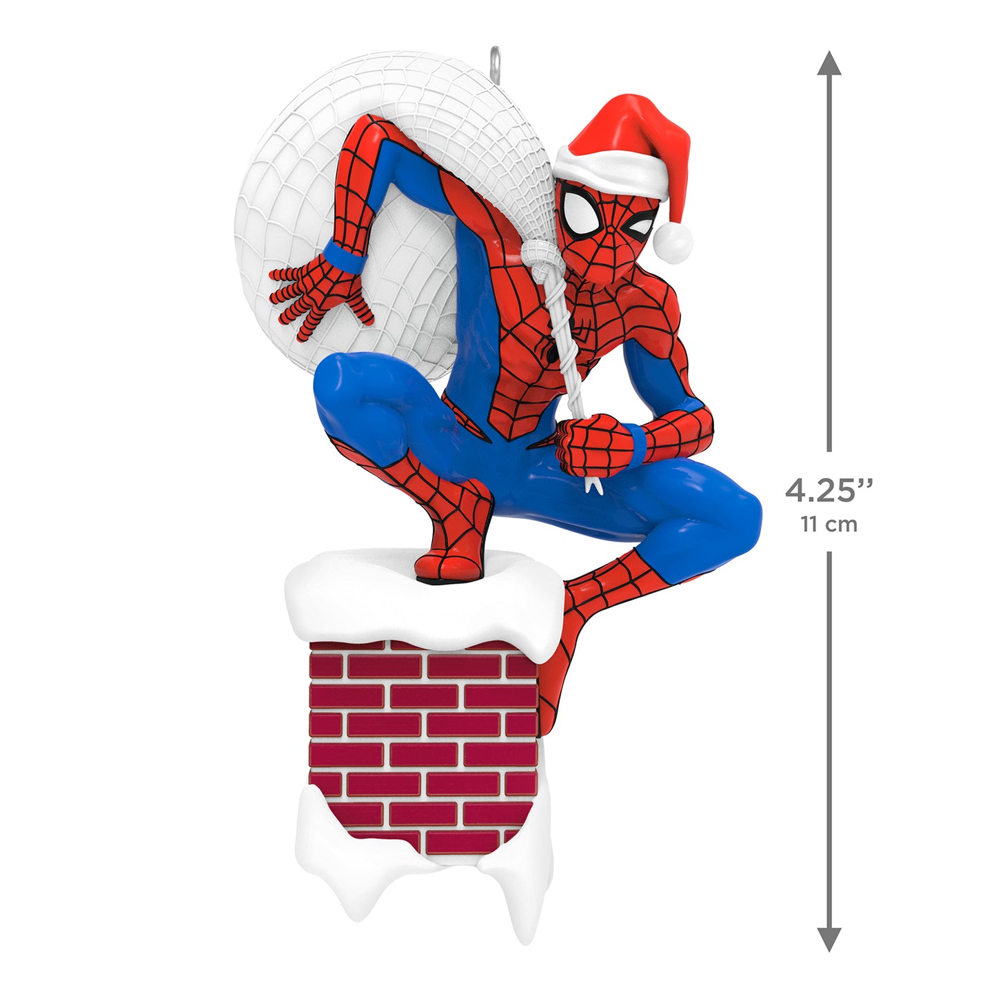 Marvel Spider-Man Special Delivery — 2026 Hallmark Keepsake Christmas ornament, 11 cm, featuring Spider-Man in a Santa hat on a snowy chimney.