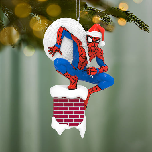 Marvel Spider-Man Special Delivery — 2026 Hallmark Keepsake Christmas Ornament with Spider-Man in Santa hat perched on chimney.