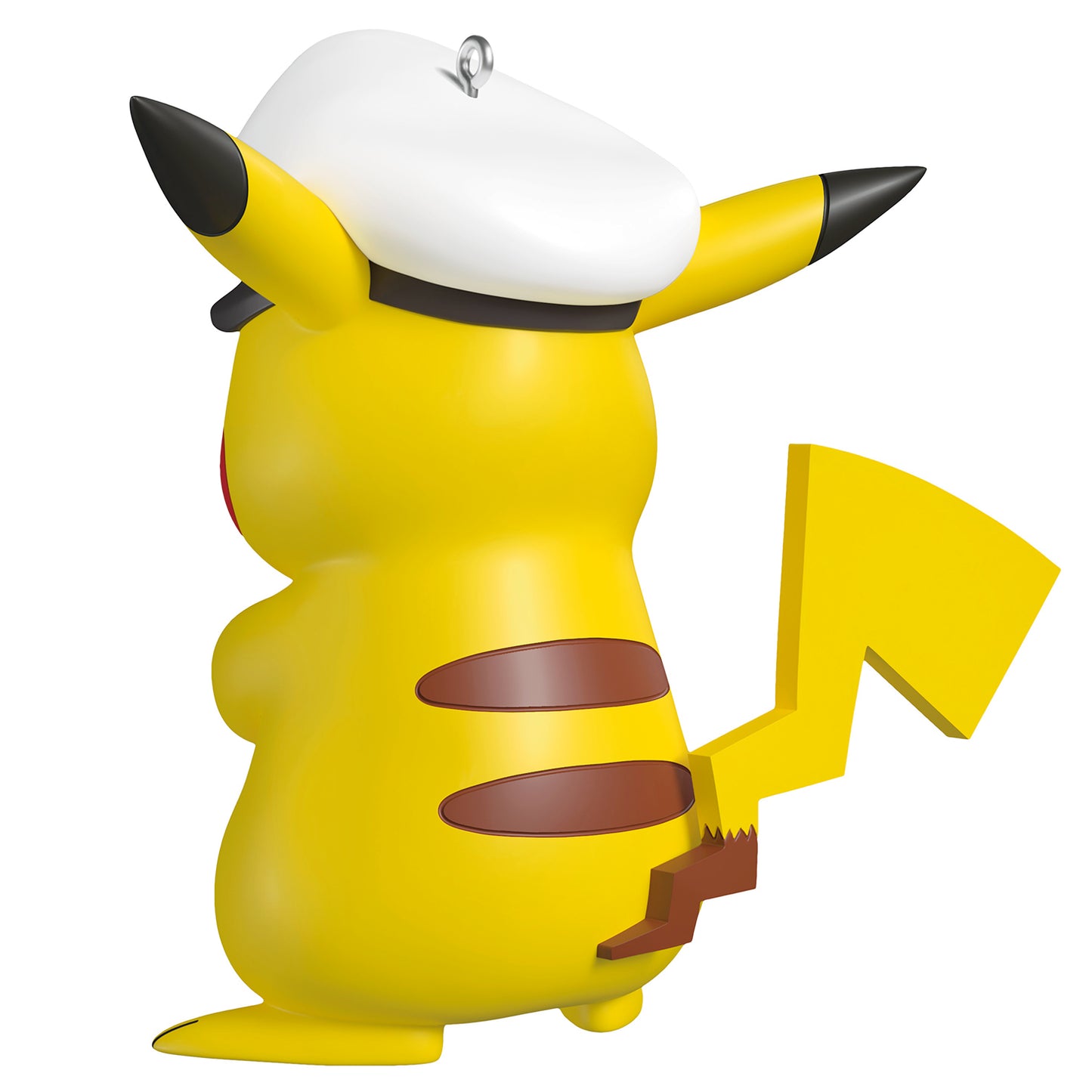 Pokémon Captain Pikachu — 2026 Hallmark Keepsake Christmas Ornament, back view showing navy hat and tail details.