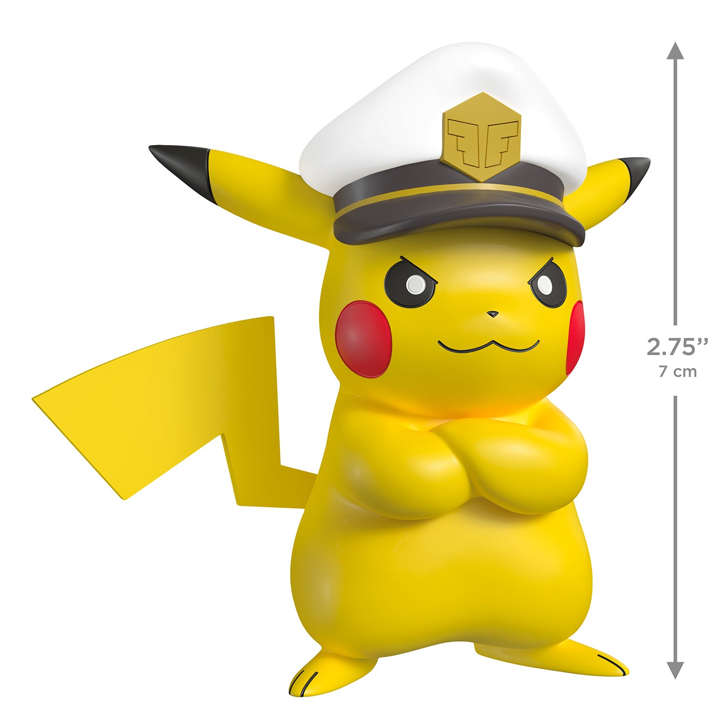 Pokémon Captain Pikachu — 2026 Hallmark Keepsake Christmas Ornament, detailed figurine, arms crossed, 7 cm tall.