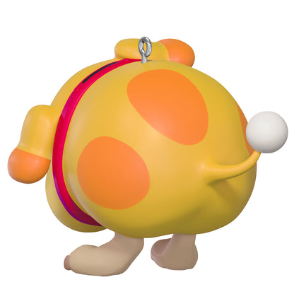 Nintendo Pikmin Oatchi — 2026 Hallmark Keepsake Christmas Ornament, rear view, yellow body with orange spots and puffball tail.