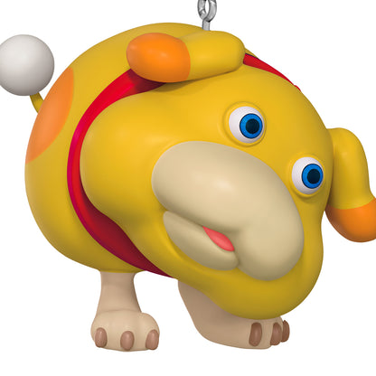 Nintendo Pikmin Oatchi — 2026 Hallmark Keepsake Christmas Ornament in vibrant yellow with a playful expression and tail puff, angled view