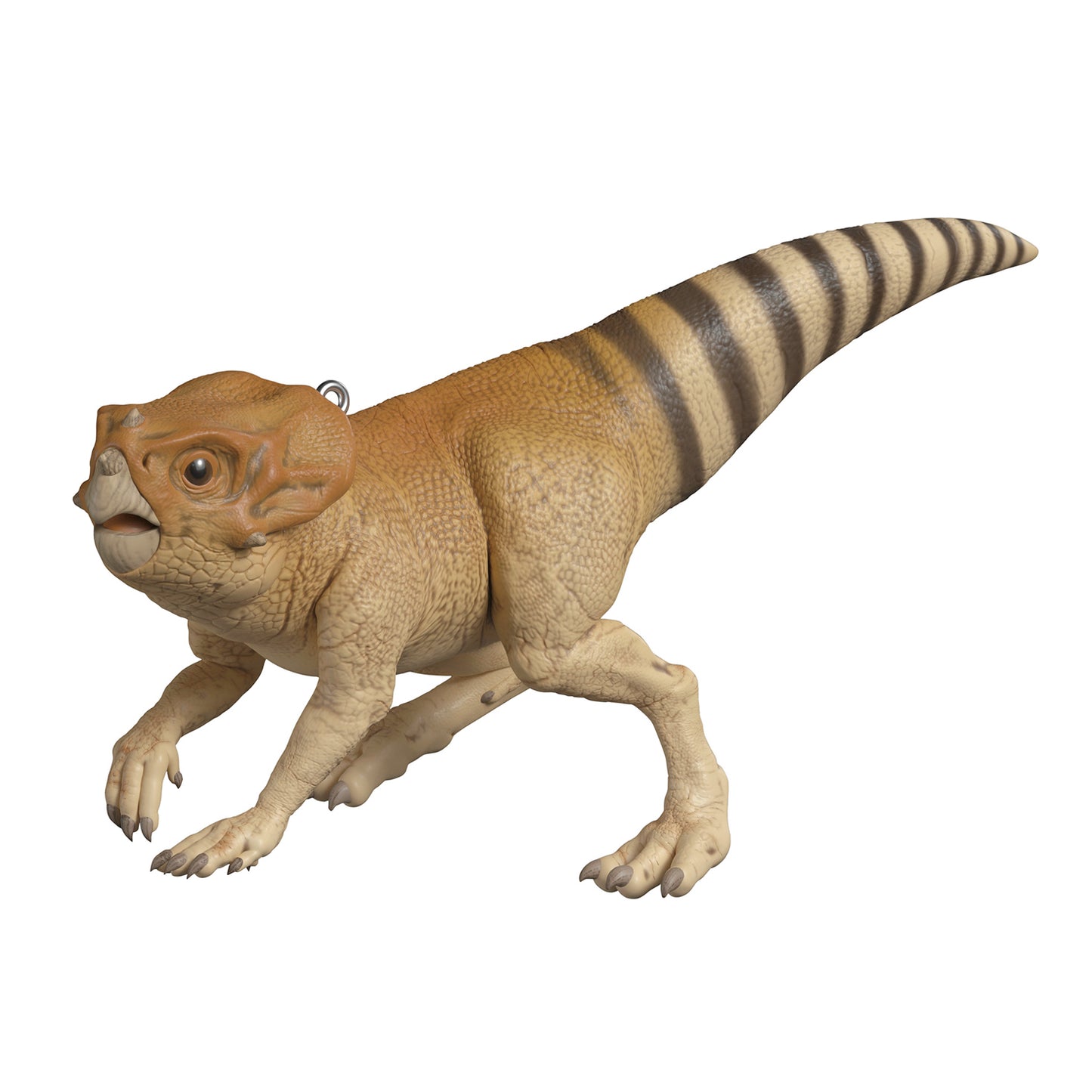 Jurassic World Rebirth "Dolores" the Aquilops — 2026 Hallmark Keepsake Christmas Ornament, detailed dinosaur figurine with distinctive stripes, side view