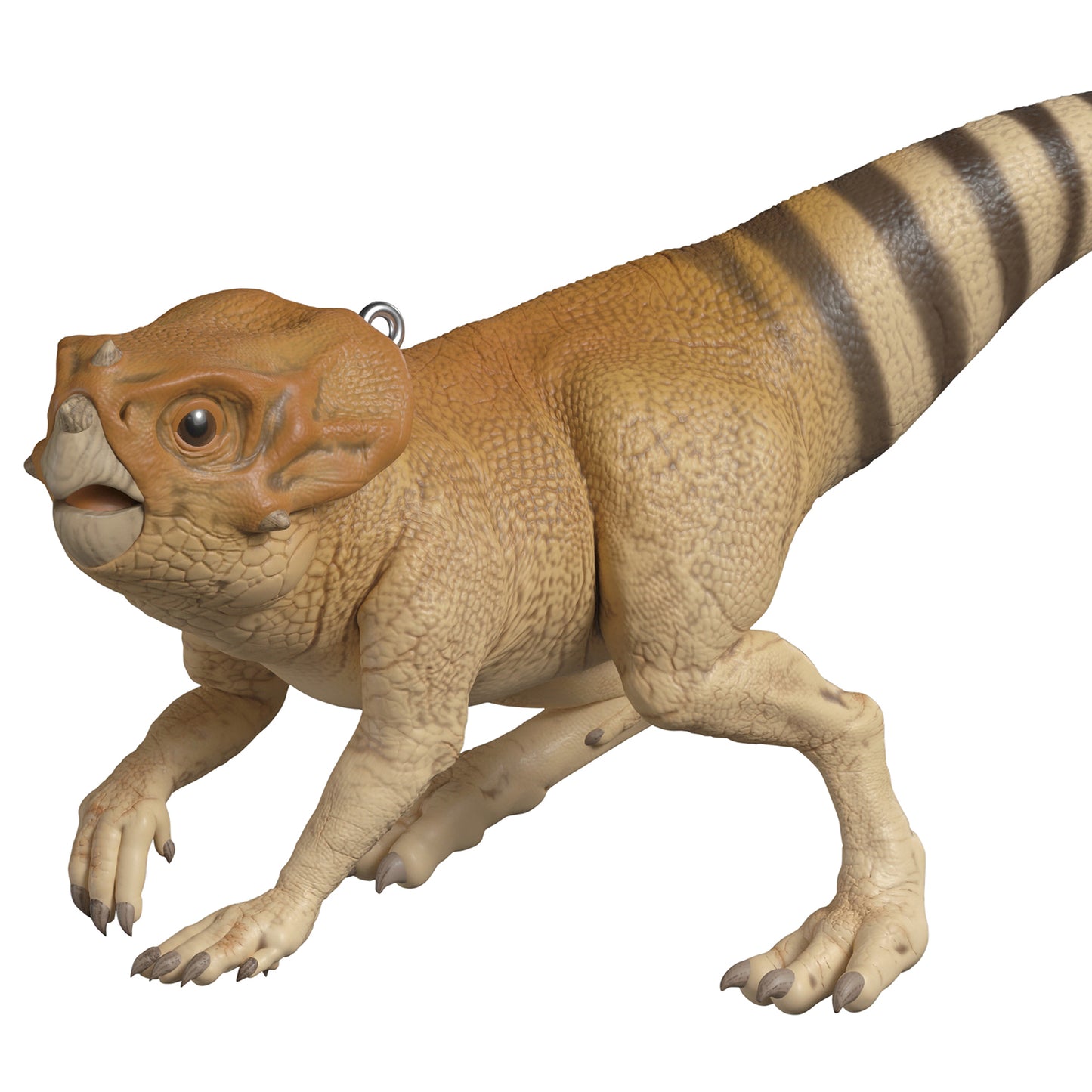 Jurassic World Rebirth "Dolores" the Aquilops — 2026 Hallmark Keepsake Christmas Ornament, detailed close-up view of the figurine.