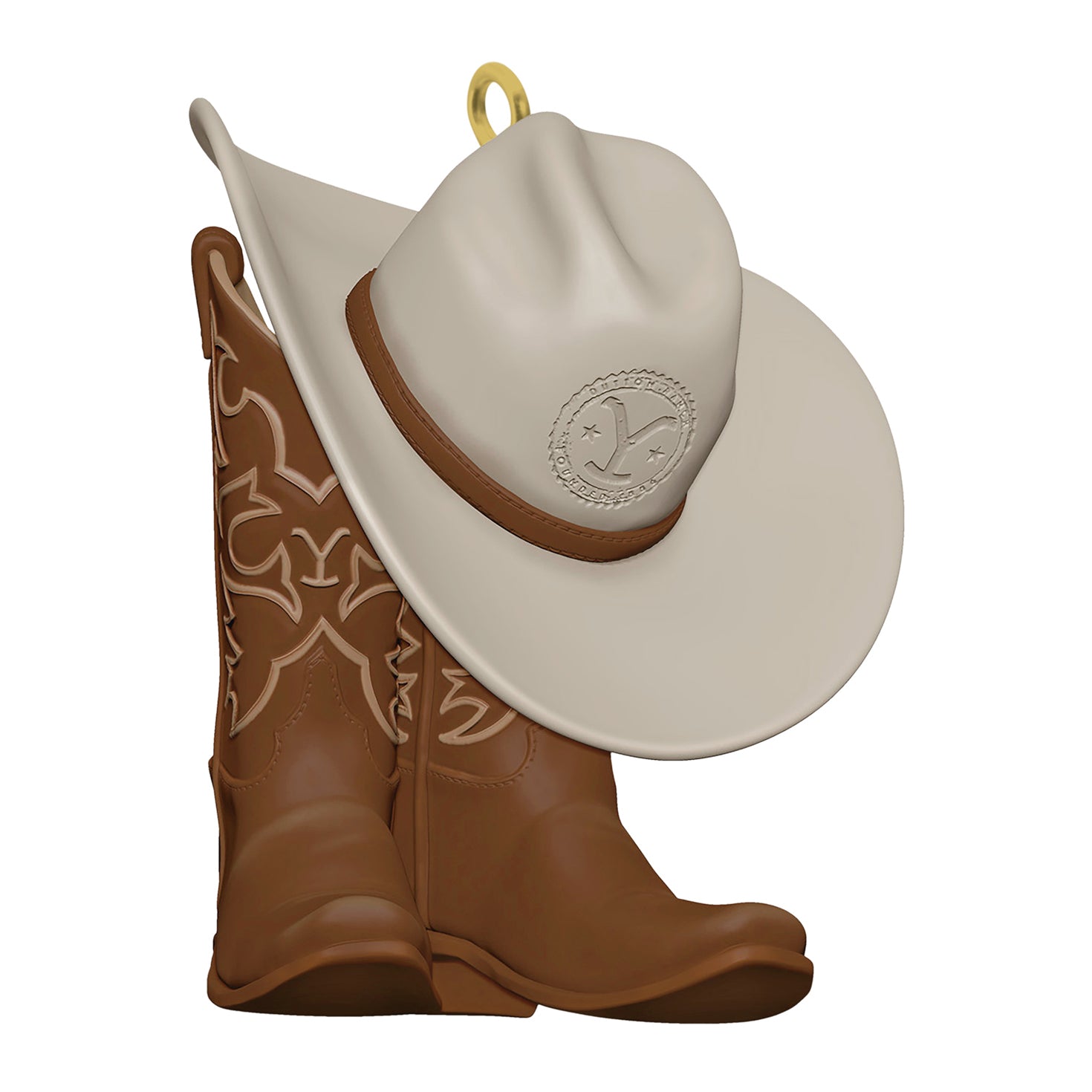 Yellowstone Wear the Brand — 2026 Hallmark Keepsake Christmas Ornament, cowboy hat and boots, detailed design, angled view