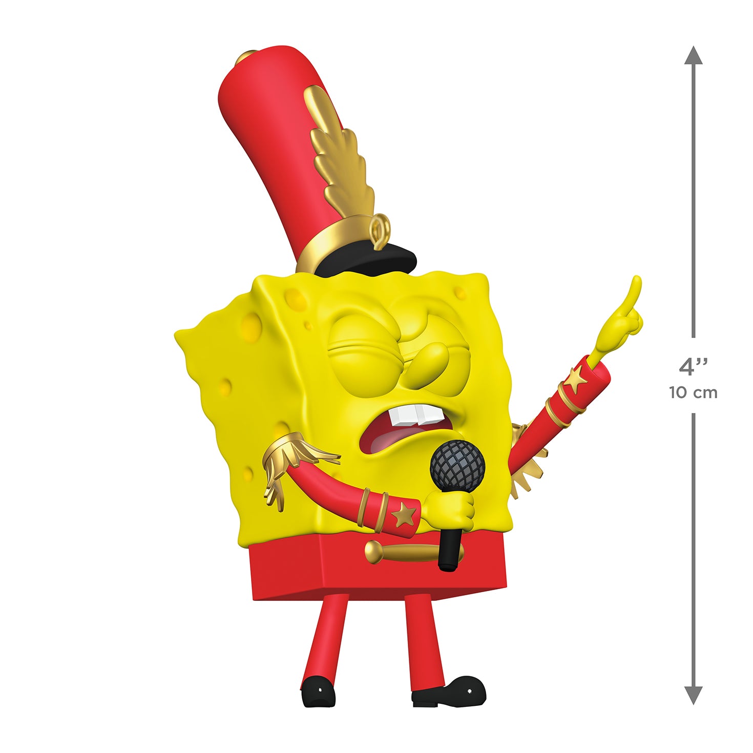 Nickelodeon SpongeBob SquarePants "Band Geeks" — 2026 Hallmark Keepsake Christmas Ornament, vibrant yellow sponge in red marching band uniform, singing with microphone, 10 cm tall.