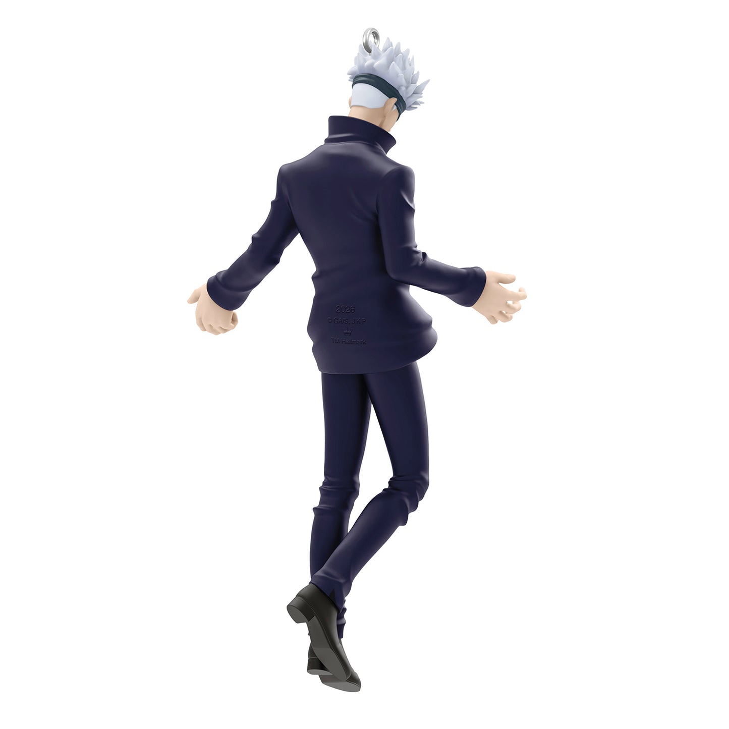 Jujutsu Kaisen Satoru Gojo — 2026 Hallmark Keepsake Christmas Ornament in black outfit, angled view showcasing spiky white hair.