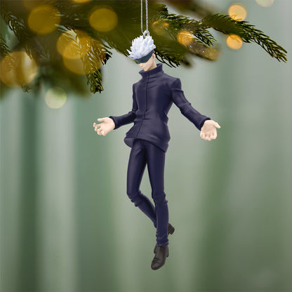 Jujutsu Kaisen Satoru Gojo — 2026 Hallmark Keepsake Christmas Ornament hanging on a Christmas tree branch with warm lights