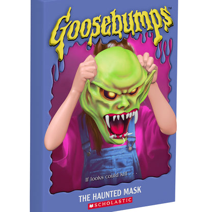 Goosebumps The Haunted Mask — 2026 Hallmark Keepsake Christmas Ornament featuring the cover art of a girl with a green monster mask in vivid colours.
