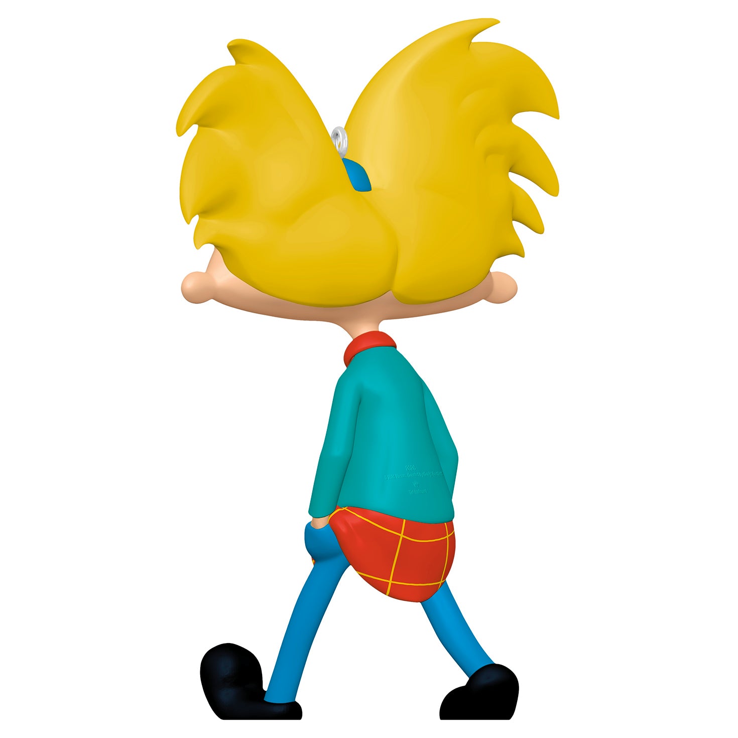 Nickelodeon Hey Arnold! Arnold Shortman — 2026 Hallmark Keepsake Christmas Ornament, rear view, wearing teal sweater and plaid shorts.