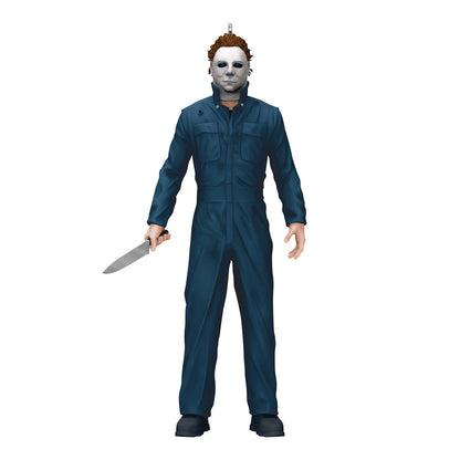 Halloween II Michael Myers — 2026 Hallmark Keepsake Christmas Ornament, figurine in blue coveralls holding a kitchen knife.