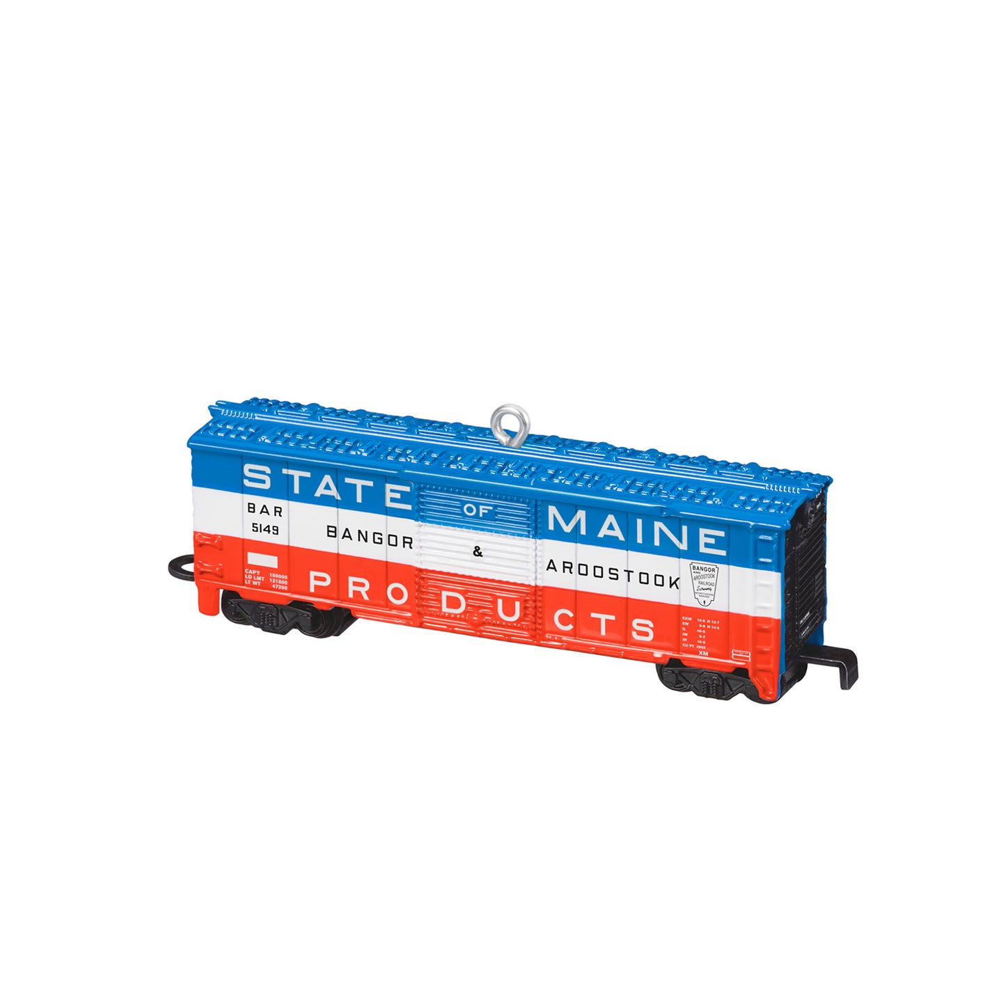 Lionel Bangor & Aroostook State of Maine Boxcar, Metal — 2026 Hallmark Keepsake Christmas Ornament, detailed die-cast design, angled view