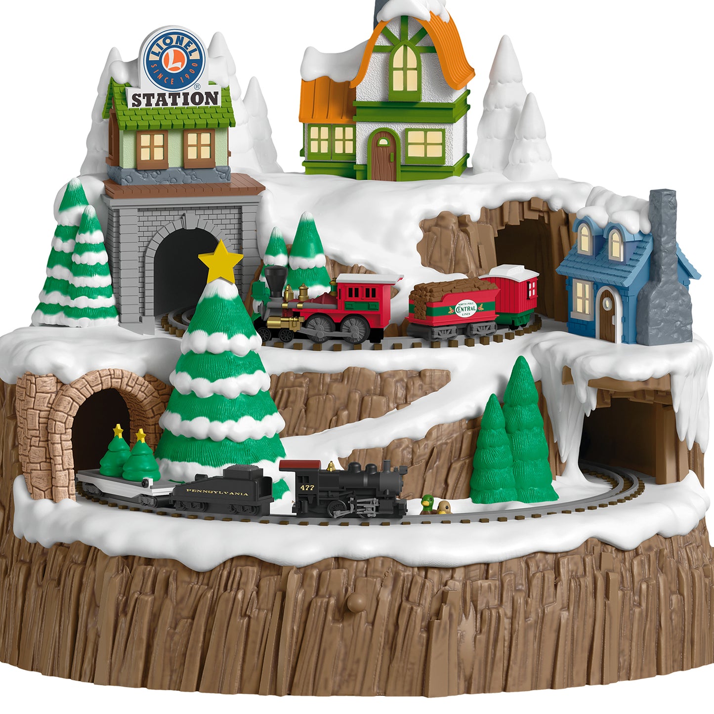 Lionel Christmas Mountain Musical With Light and Motion — 2026 Hallmark Keepsake Christmas Ornament featuring a snowy village scene with model train, green trees and festive buildings.