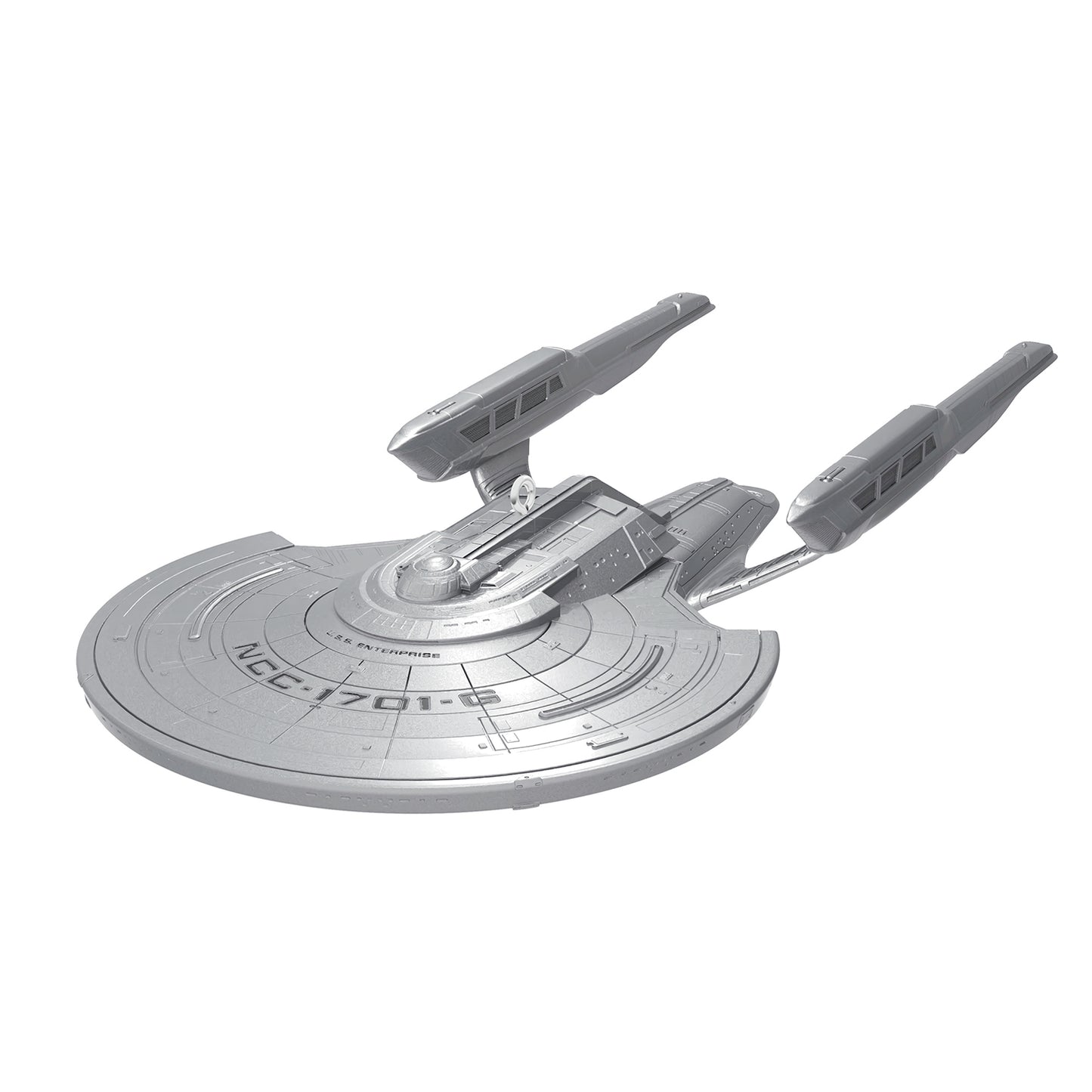 Star Trek: Picard U.S.S. Enterprise NCC-1701-G, Metal — 2026 Hallmark Keepsake Christmas Ornament, angled view, silver finish.