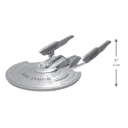 Star Trek: Picard U.S.S. Enterprise NCC-1701-G, metal ornament, angled view, measuring 3 cm in height and showcasing intricate details.