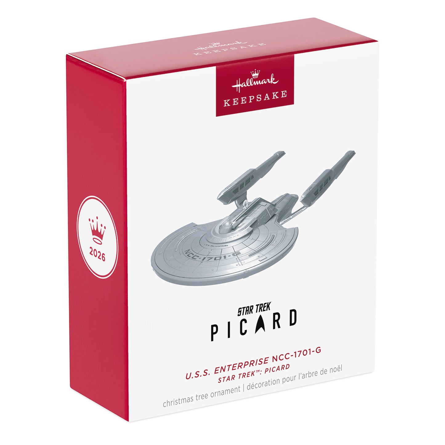 Star Trek: Picard U.S.S. Enterprise NCC-1701-G, Metal — 2026 Hallmark Keepsake Christmas Ornament in detailed packaging.