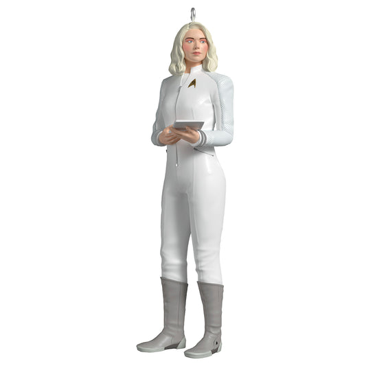 Star Trek: Strange New Worlds Nurse Christine Chapel — 2026 Hallmark Keepsake Christmas Ornament in white uniform, standing position, detailed features.