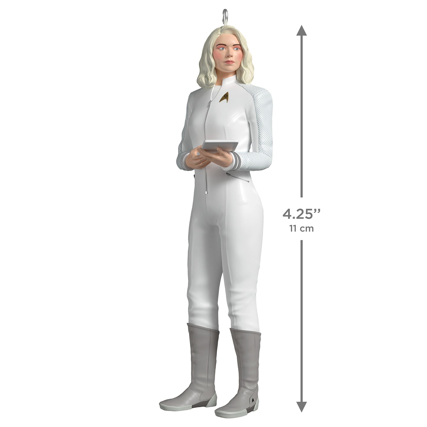 Star Trek: Strange New Worlds Nurse Christine Chapel — 2026 Hallmark Keepsake Christmas Ornament standing figure, 11 cm tall, in a white Starfleet uniform.