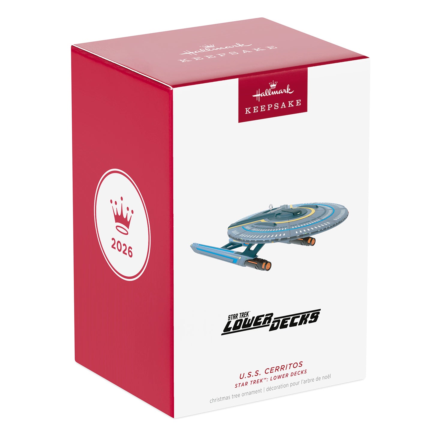 Star Trek: Lower Decks U.S.S. Cerritos — 2026 Hallmark Keepsake Christmas Ornament in packaging, featuring detailed artwork and branding.