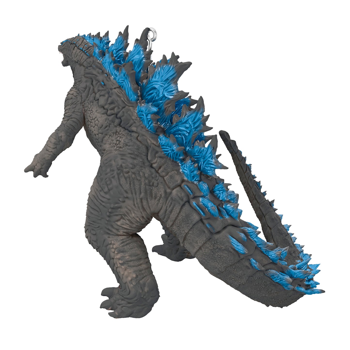 Godzilla: King of the Monsters Long Live the King — 2026 Hallmark Keepsake Christmas Ornament in an angled view, featuring detailed blue dorsal spines.