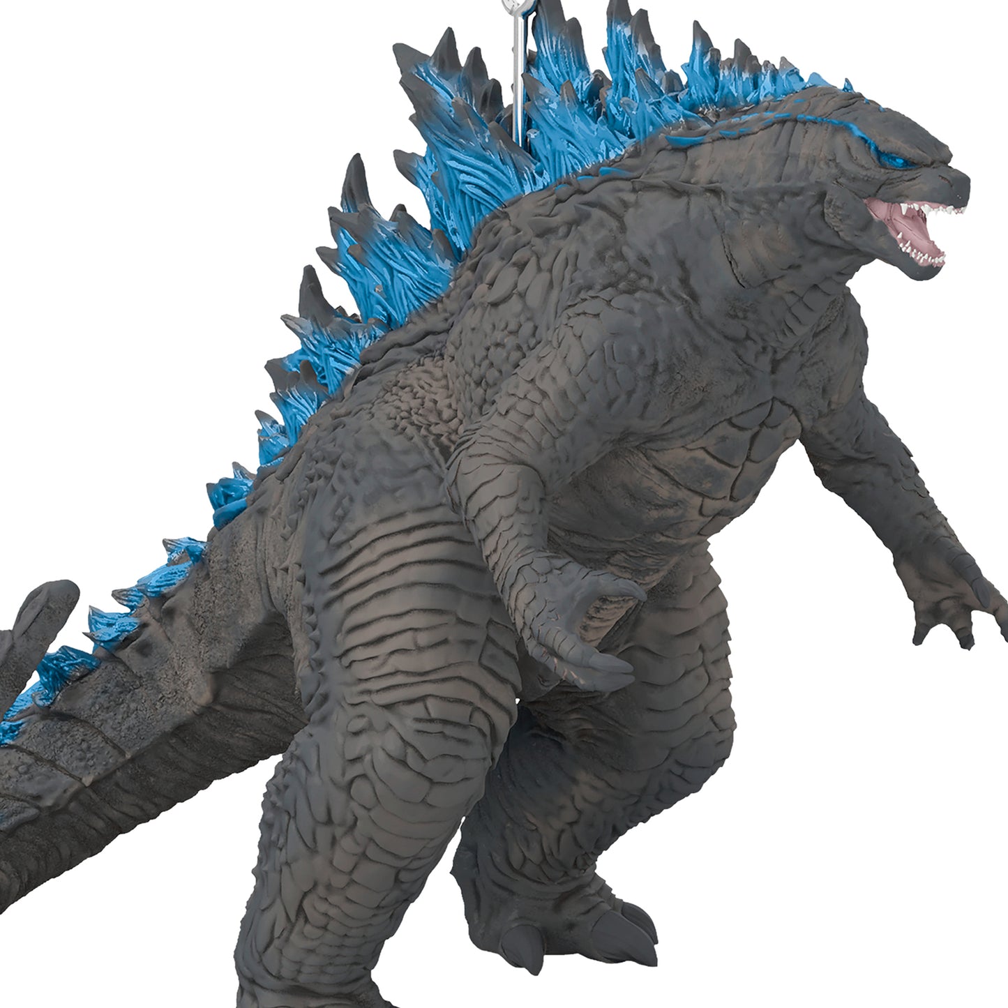Godzilla: King of the Monsters Long Live the King — 2026 Hallmark Keepsake Christmas Ornament, detailed figure with blue dorsal spines, angled view.