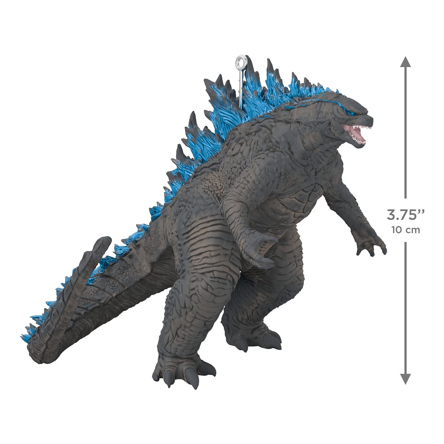 Godzilla: King of the Monsters Long Live the King — 2026 Hallmark Keepsake Christmas Ornament, detailed figure with blue dorsal spines, side view.
