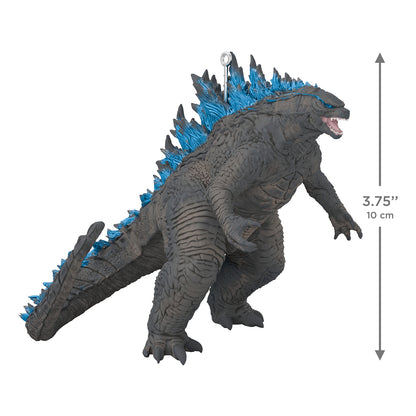 Godzilla: King of the Monsters Long Live the King — 2026 Hallmark Keepsake Christmas Ornament, detailed figure with blue dorsal spines, side view.