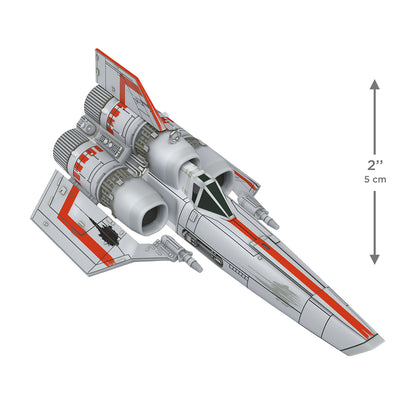 Battlestar Galactica Colonial Viper — 2026 Hallmark Keepsake Christmas Ornament, angled view, detailed design, 5 cm long.