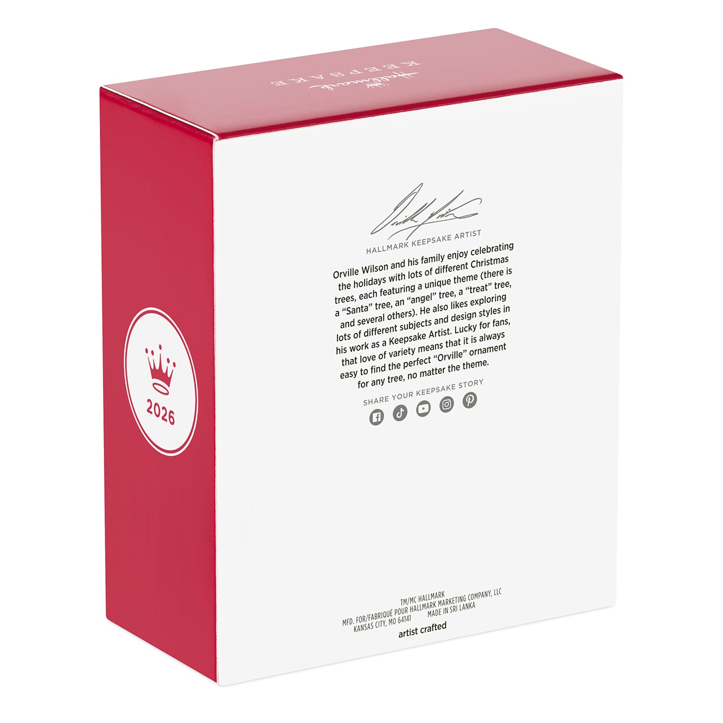 2026 Hallmark Keepsake Christmas Ornament box featuring the signature of artist Orville Wilson and holiday details.