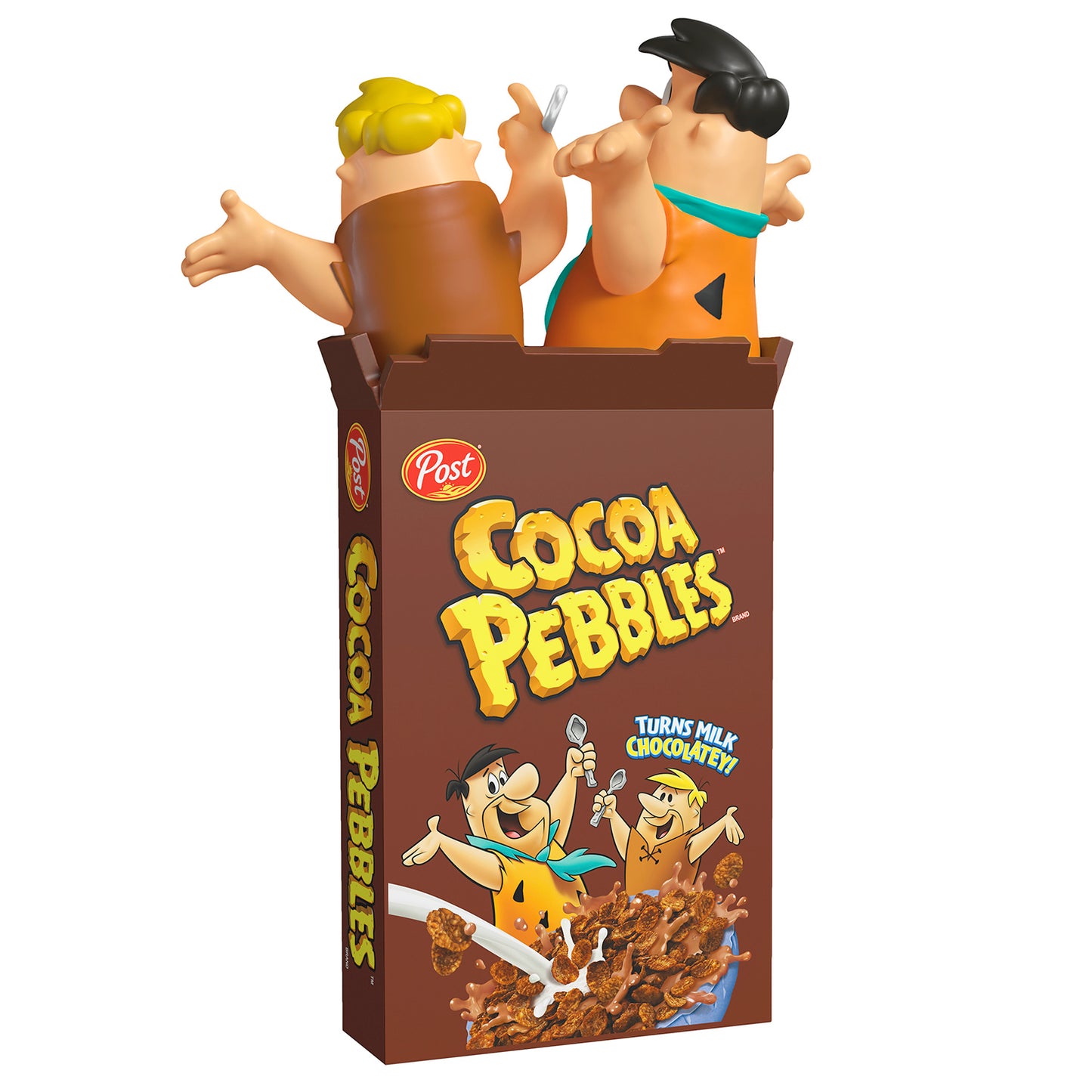 The Flintstones™ Cocoa Pebbles — 2026 Hallmark Keepsake Christmas Ornament featuring Fred and Barney emerging from a cereal box, detailed design.