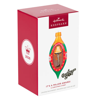 A Christmas Story It's a Major Award! — 2026 Hallmark Keepsake Christmas Ornament gift box displaying the iconic leg lamp design.